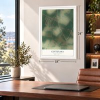 Centenary, South Carolina map, 18 x 24 inch print in a white frame in a home office