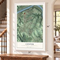 Center, Beaver County, Pennsylvania map, 24 x 36 inch print in a white frame by a staircase
