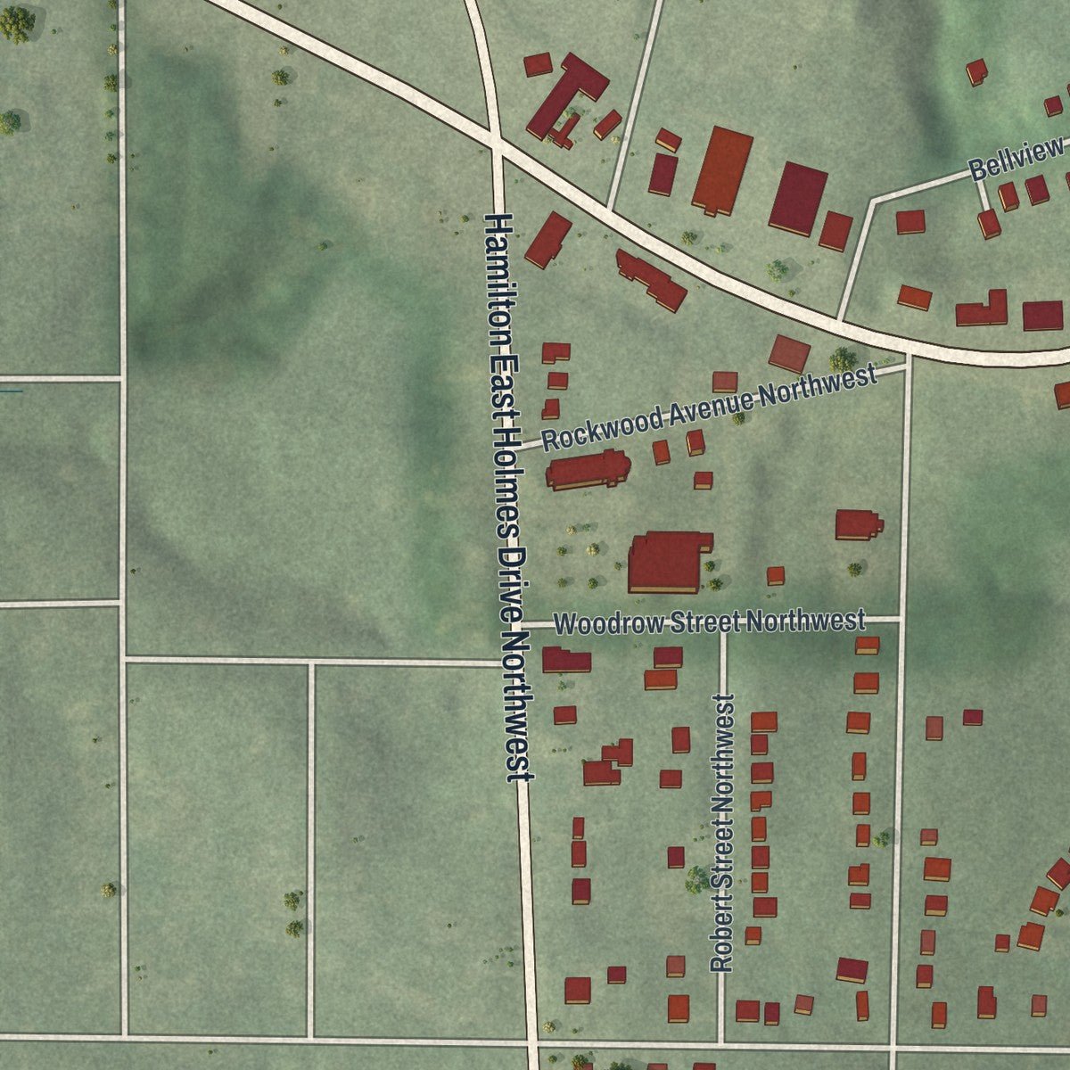 Second close-up of the map of Center Hill, Georgia print showing more streets and buildings
