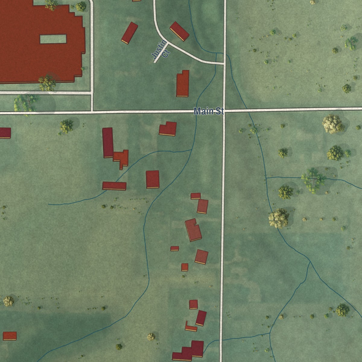 Second close-up of the map of Center, Indiana print showing more streets and buildings