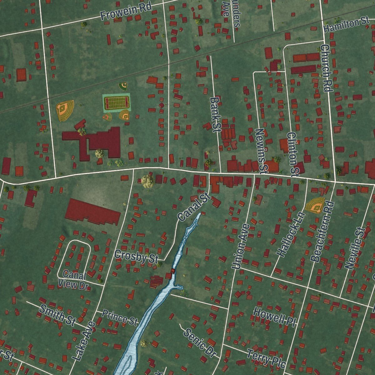 Second close-up of the map of Center Moriches, New York print showing more streets and buildings