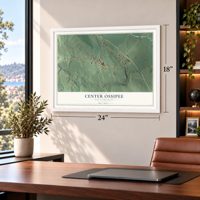 Center Ossipee, New Hampshire map, 18 x 24 inch print in a white frame in a home office