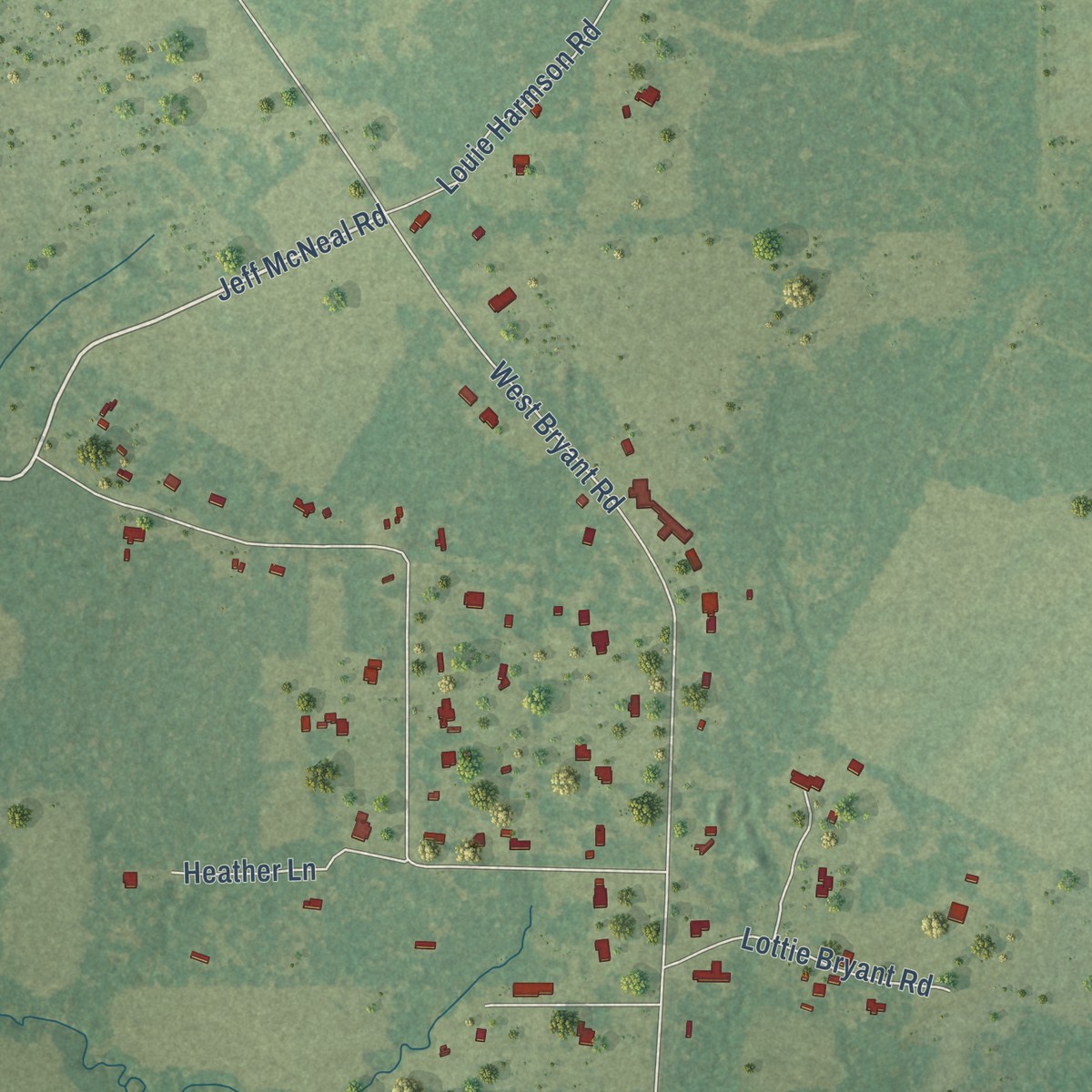 Second close-up of the map of Center Point, Louisiana print showing more streets and buildings
