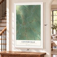 Centerville, Crawford County, Pennsylvania map, 24 x 36 inch print in a white frame by a staircase
