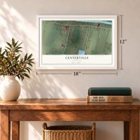 Centerville, Louisiana map, 12 x 18 inch print in a white frame in an entryway