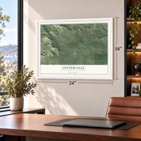 Centerville, Shasta County, California map, 18 x 24 inch print in a white frame in a home office