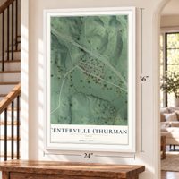 Centerville (Thurman), Ohio map, 24 x 36 inch print in a white frame by a staircase