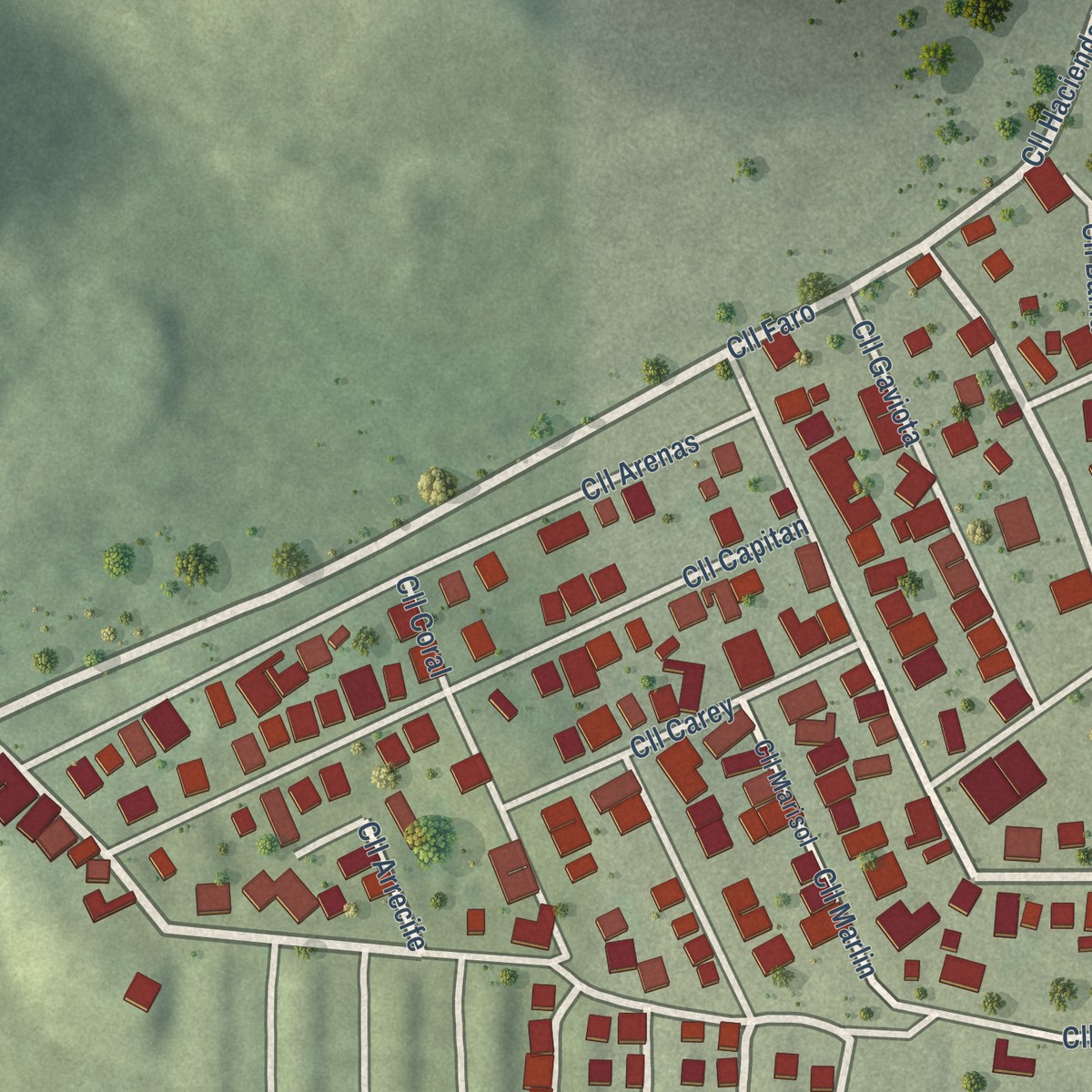 Second close-up of the map of Central Aguirre, Puerto Rico print showing more streets and buildings