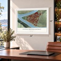 Central Business District, Pennsylvania map, 18 x 24 inch print in a white frame in a home office