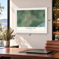 Central City, Nebraska map, 18 x 24 inch print in a white frame in a home office