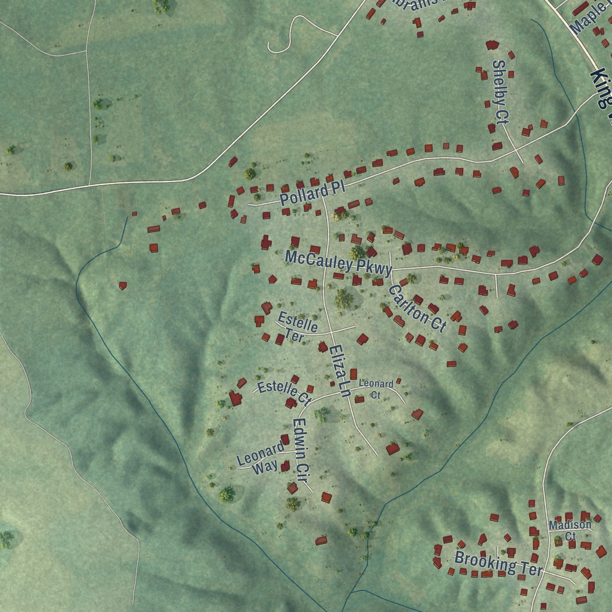 Second close-up of the map of Central Garage, Virginia print showing more streets and buildings