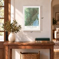 Central Hillside, Minnesota map, 12 x 18 inch print in a white frame in an entryway