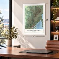 Central Hillside, Minnesota map, 18 x 24 inch print in a white frame in a home office