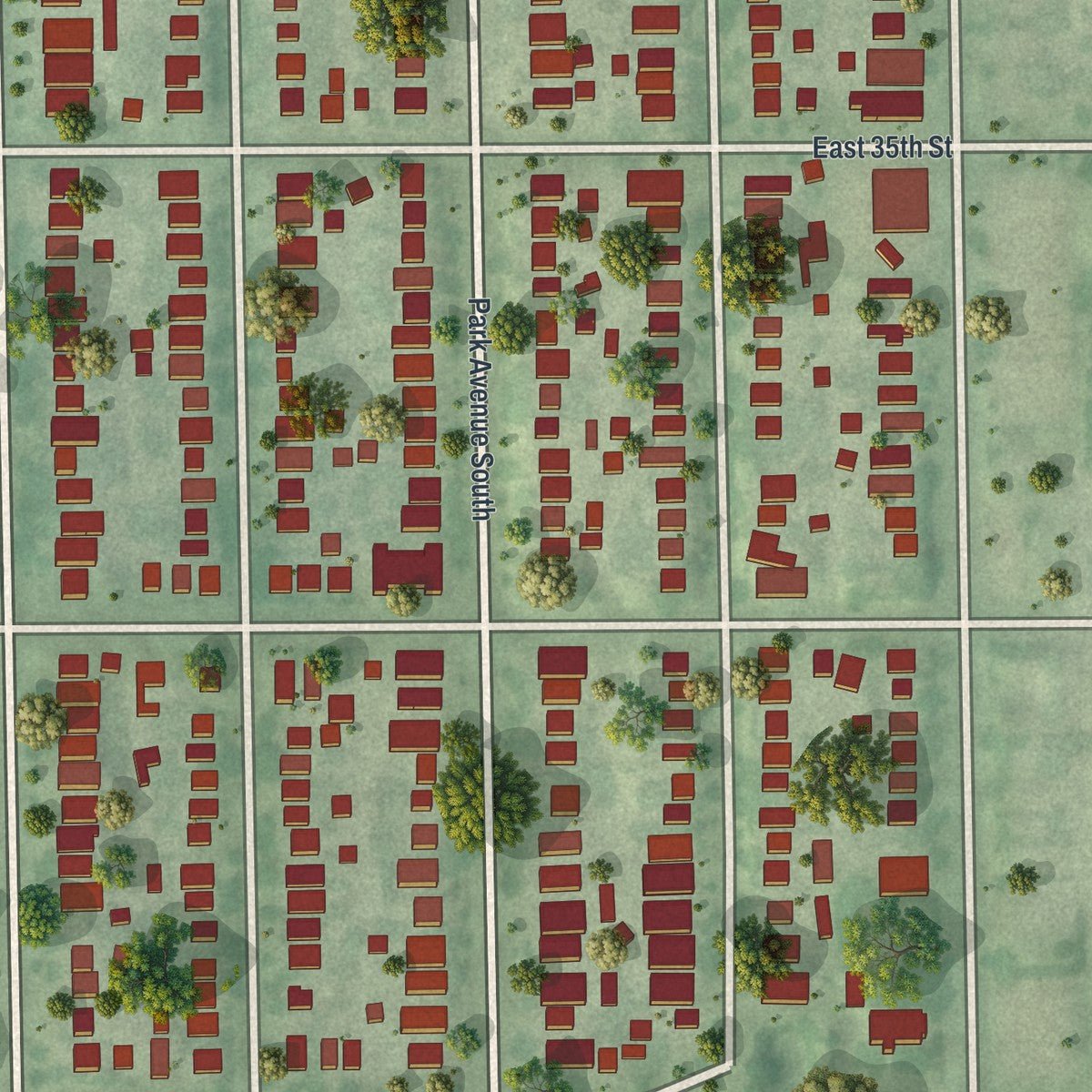 Second close-up of the map of Central, Minnesota print showing more streets and buildings
