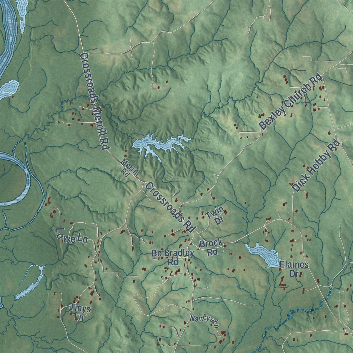 Second close-up of the map of Central, Mississippi print showing more streets and buildings
