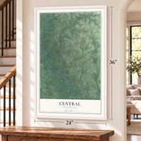 Central, Mississippi map, 24 x 36 inch print in a white frame by a staircase
