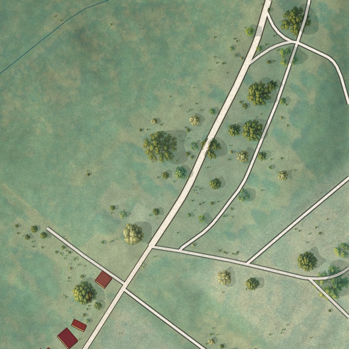 Second close-up of the map of Central Pacolet, South Carolina print showing more streets and buildings