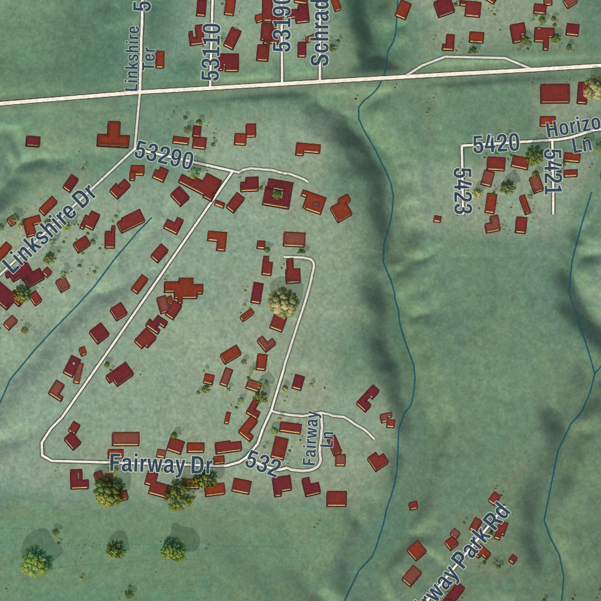 Second close-up of the map of Central Park, Washington print showing more streets and buildings