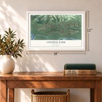 Central Park, Washington map, 12 x 18 inch print in a white frame in an entryway