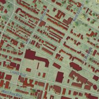 Second close-up of the map of Central West End, Missouri print showing more streets and buildings