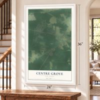 Centre Grove, New Jersey map, 24 x 36 inch print in a white frame by a staircase