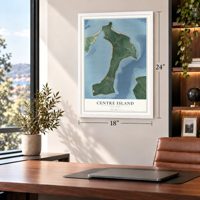 Centre Island, New York map, 18 x 24 inch print in a white frame in a home office