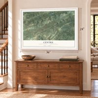 Centre, Perry County, Pennsylvania map, 24 x 36 inch print in a white frame above a dresser by a staircase