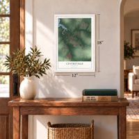 Centreville, Maryland map, 12 x 18 inch print in a white frame in an entryway