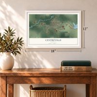Centreville, Michigan map, 12 x 18 inch print in a white frame in an entryway