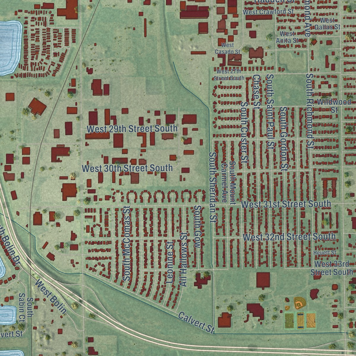 Second close-up of the map of Cessna, Kansas print showing more streets and buildings