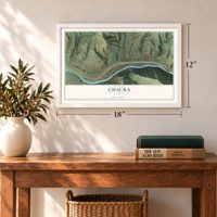 Chacra, Colorado map, 12 x 18 inch print in a white frame in an entryway