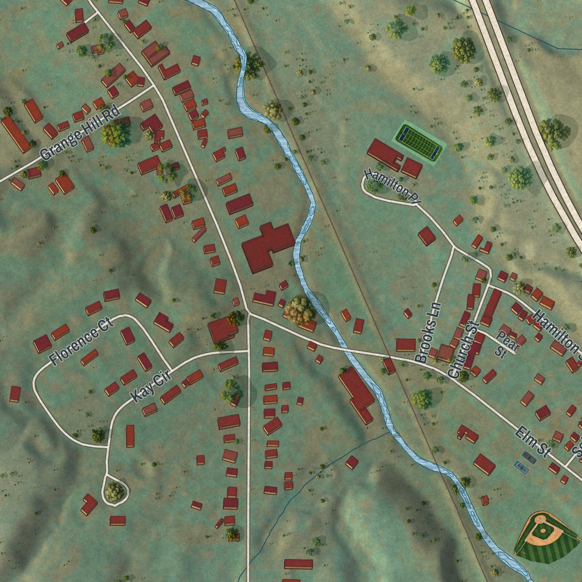 Second close-up of the map of Chadwicks, New York print showing more streets and buildings
