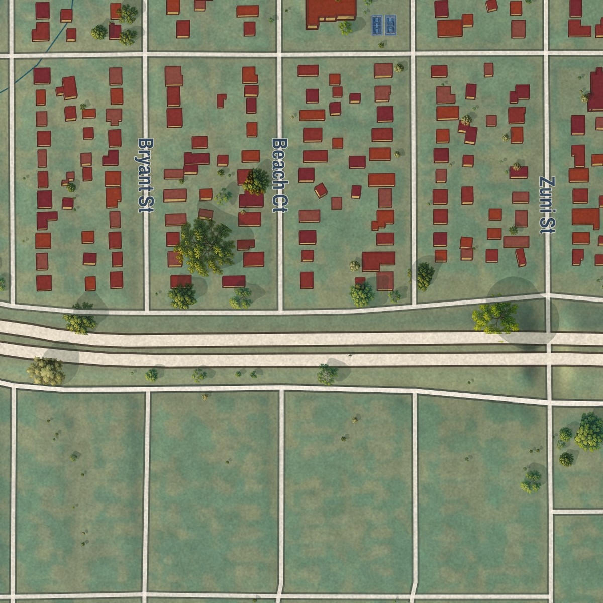 Second close-up of the map of Chaffee Park, Colorado print showing more streets and buildings