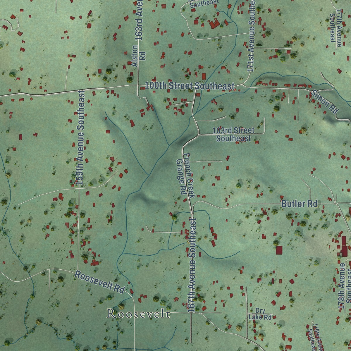 Second close-up of the map of Chain Lake, Washington print showing more streets and buildings