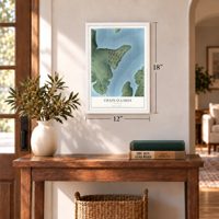 Chain-O-Lakes, Missouri map, 12 x 18 inch print in a white frame in an entryway