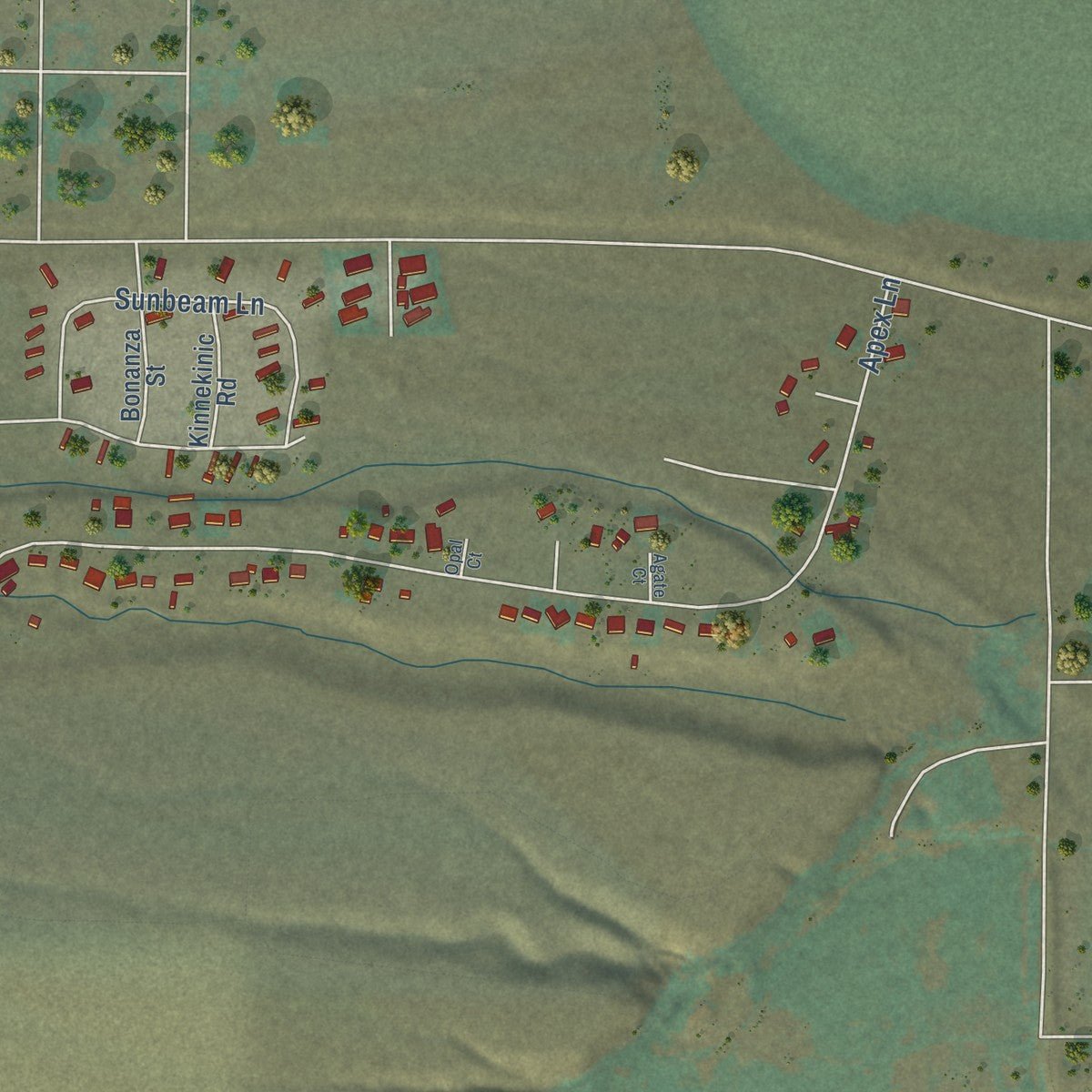 Second close-up of the map of Challis, Idaho print showing more streets and buildings