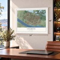 Chalmette, Louisiana map, 18 x 24 inch print in a white frame in a home office