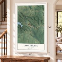 Chalybeate, Mississippi map, 24 x 36 inch print in a white frame by a staircase