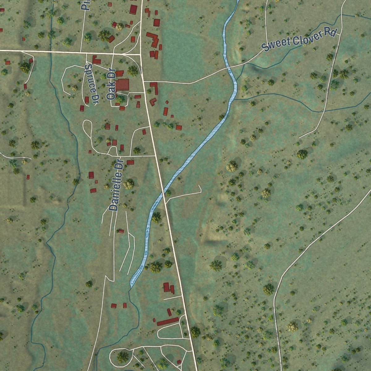 Second close-up of the map of Chama, New Mexico print showing more streets and buildings