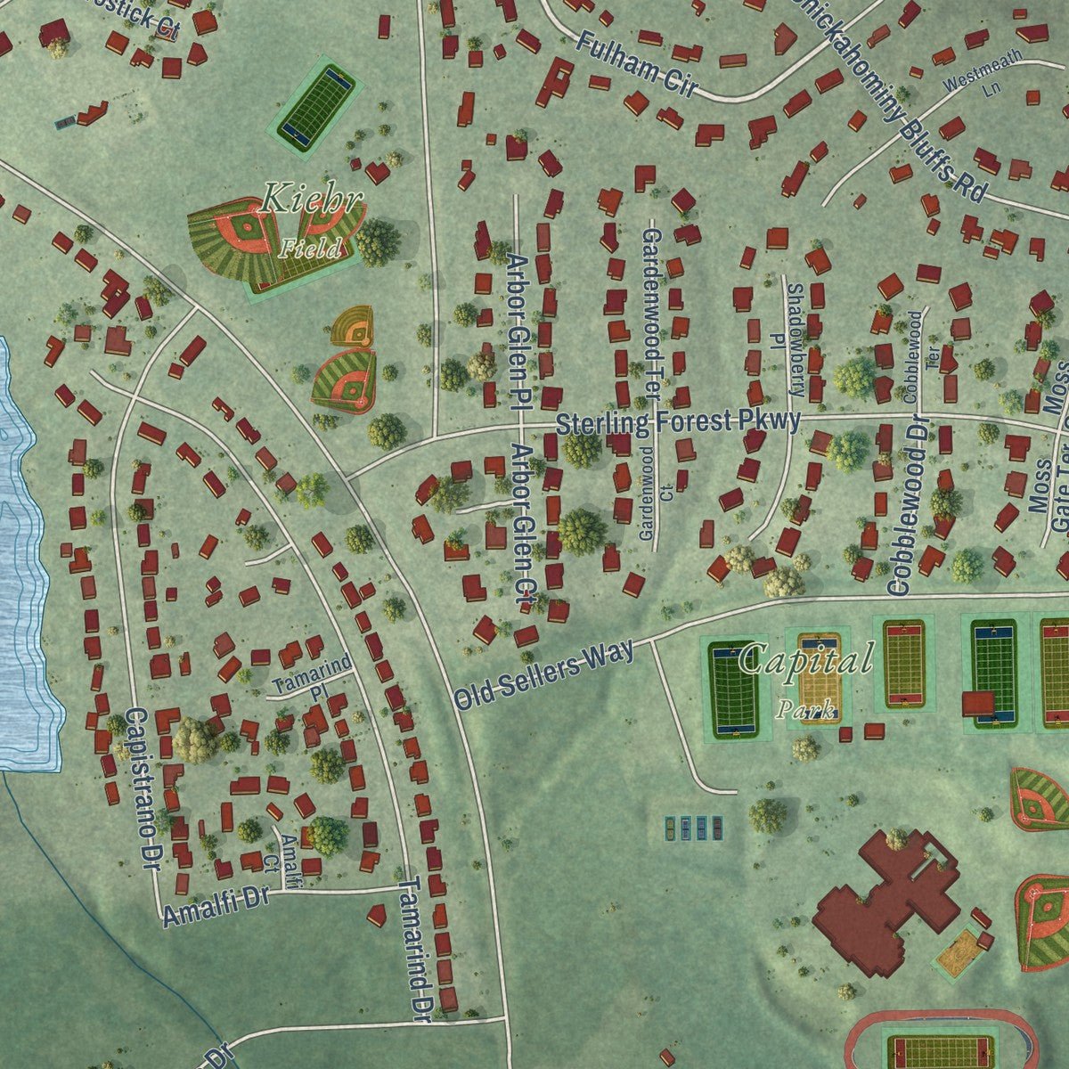 Second close-up of the map of Chamberlayne, Virginia print showing more streets and buildings