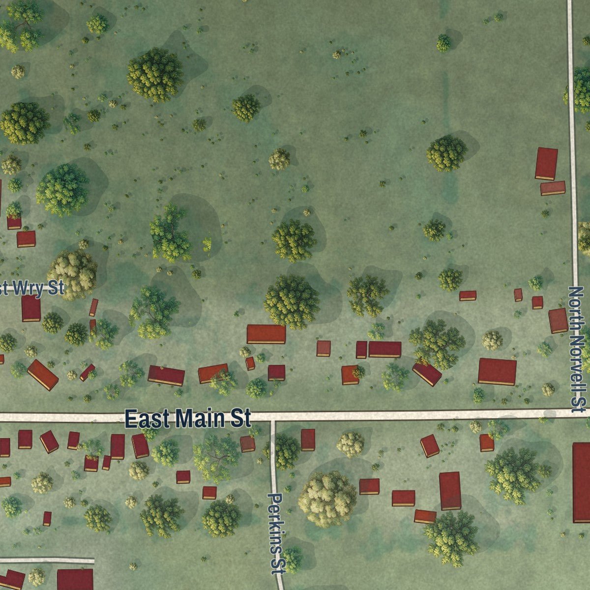 Second close-up of the map of Chambers, Nebraska print showing more streets and buildings