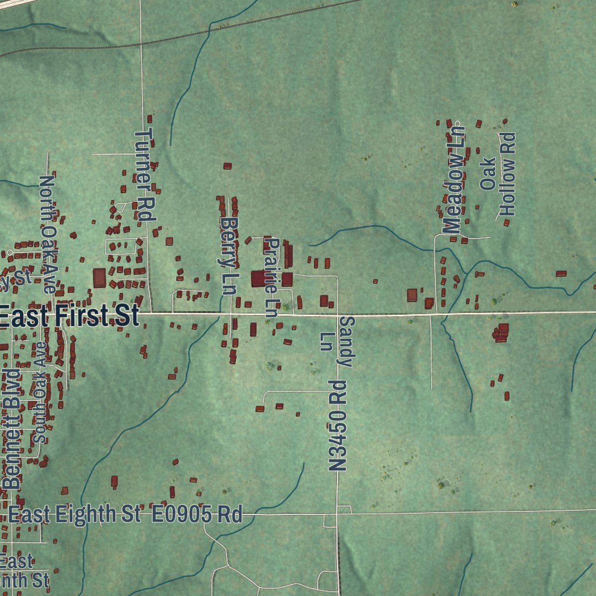 Second close-up of the map of Chandler, Oklahoma print showing more streets and buildings