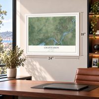 Channahon, Illinois map, 18 x 24 inch print in a white frame in a home office