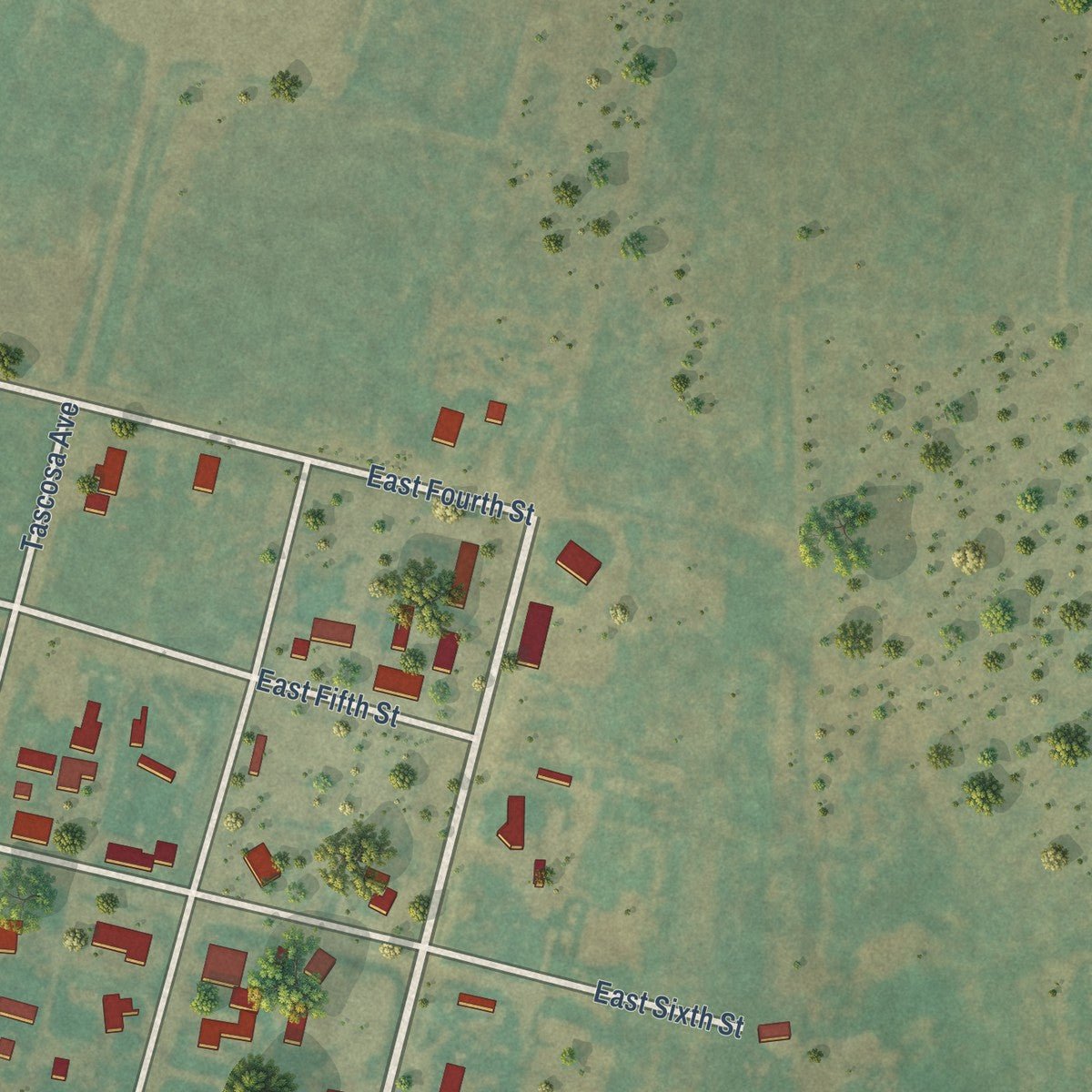 Second close-up of the map of Channing, Texas print showing more streets and buildings