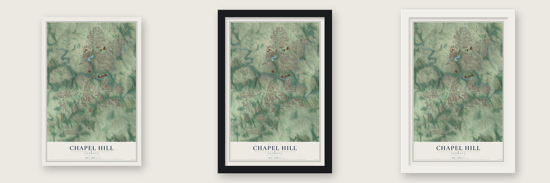 Chapel Hill, DeKalb County, Georgia map unframed, in a black wood frame and in a white wood frame