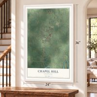 Chapel Hill, Tennessee map, 24 x 36 inch print in a white frame by a staircase
