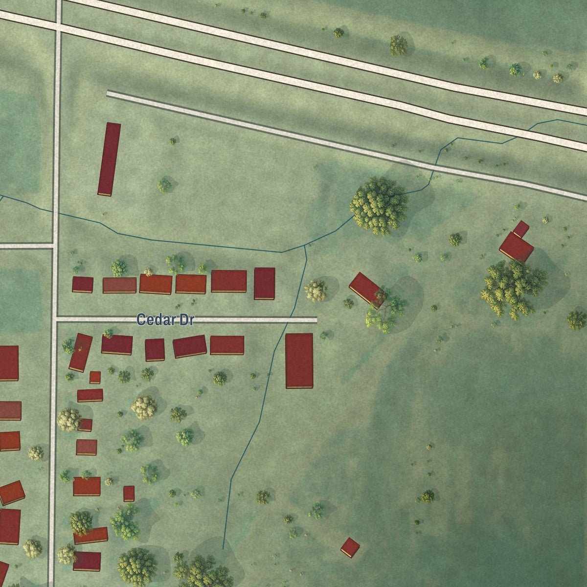 Second close-up of the map of Chapin, Illinois print showing more streets and buildings