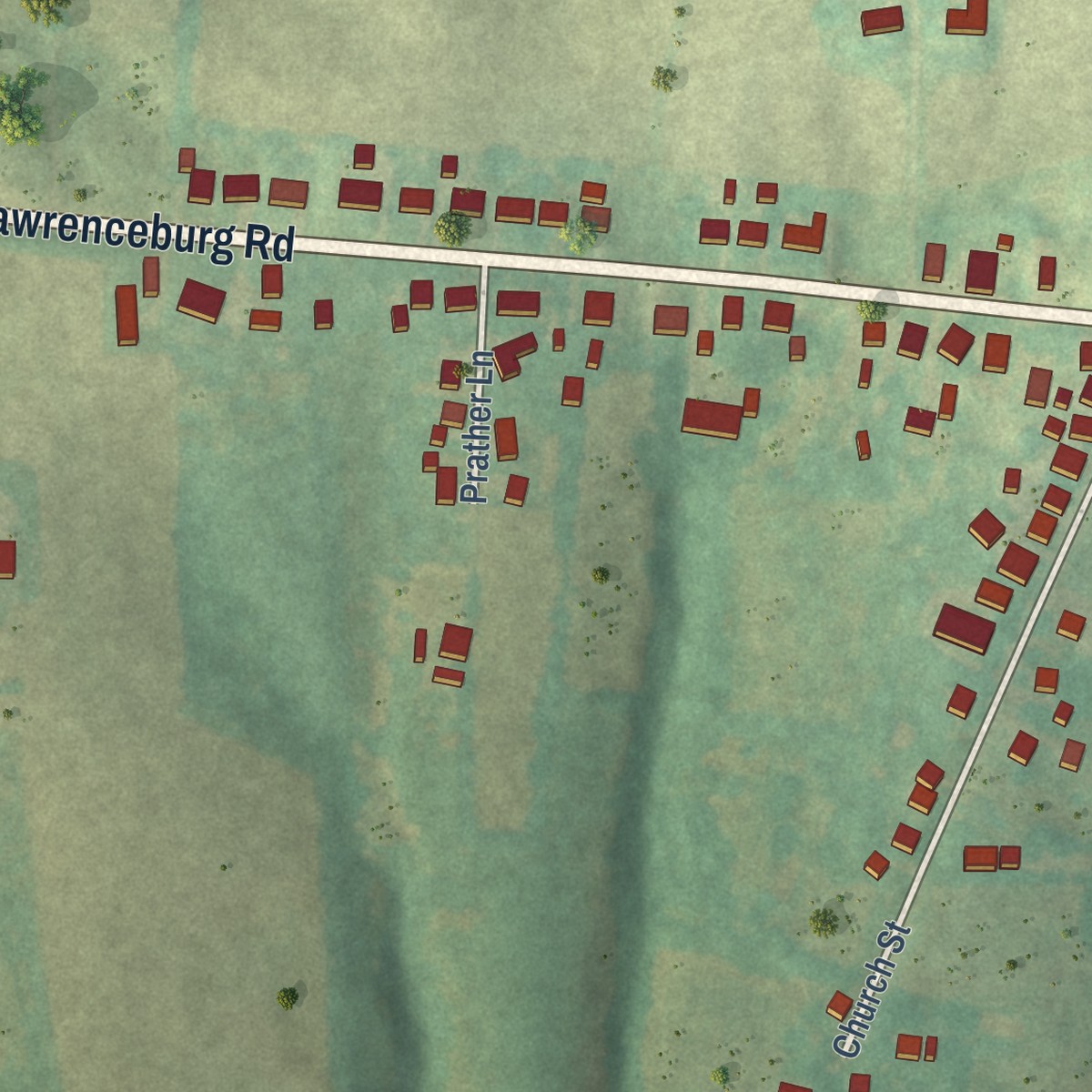 Second close-up of the map of Chaplin, Kentucky print showing more streets and buildings