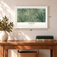 Chaplin, Kentucky map, 12 x 18 inch print in a white frame in an entryway