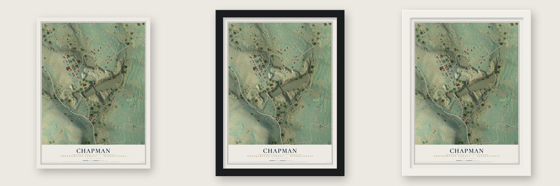 Chapman, Northampton County, Pennsylvania map unframed, in a black wood frame and in a white wood frame